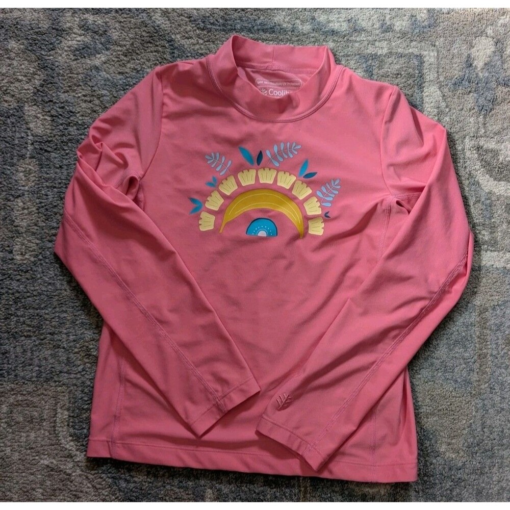 Coolibar Girls SZ M Pink Sun UPF 50+ Long Sleeve Rash Guard Shirt Swim Top Beach